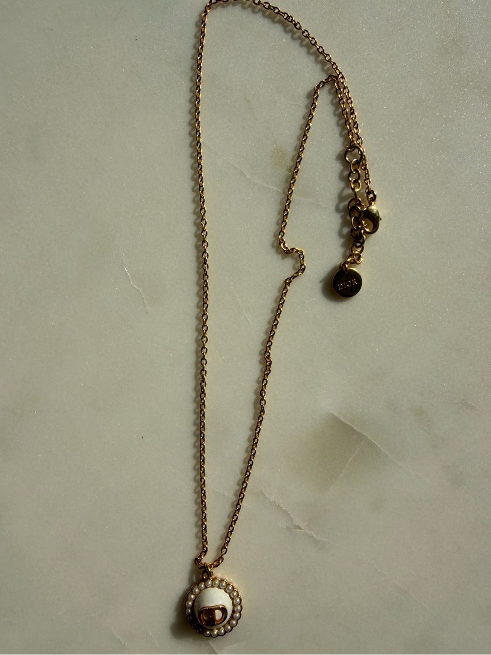Dior Gold-Tone Pendant Necklace with Pearl Bezel